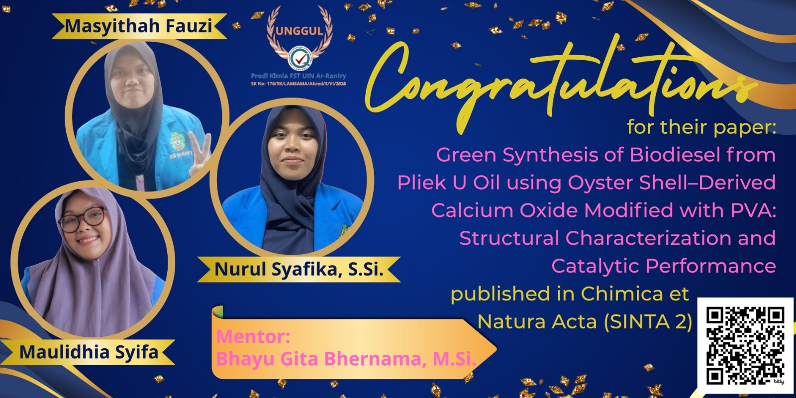 Mahasiswa Kimia UIN Ar-Raniry Ukir Prestasi Internasional melalui Publikasi Riset Biodiesel Berbasis Kearifan Lokal