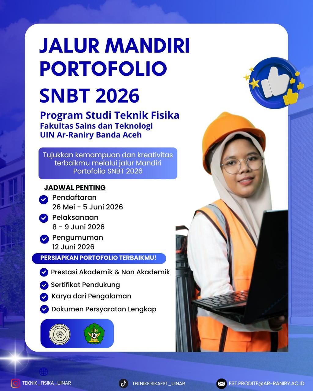 Masuk Teknik Fisika melalui Jalur Lokal/Mandiri Portofolio 2026