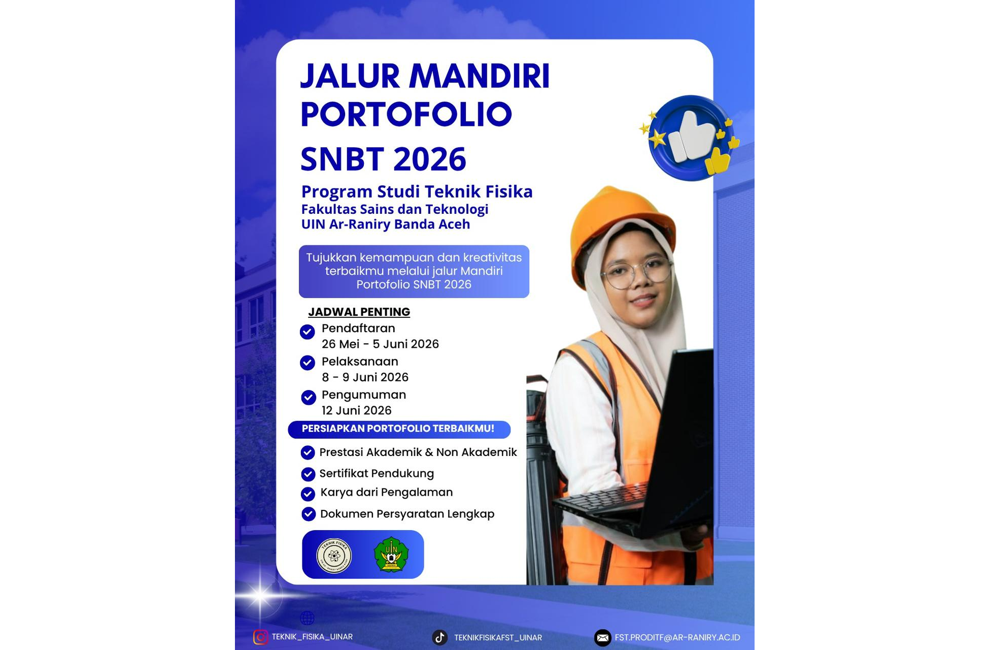 Masuk Teknik Fisika melalui Jalur Lokal/Mandiri Portofolio 2026