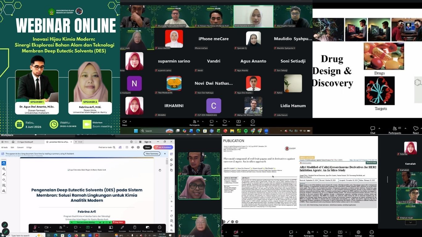 Prodi Kimia UIN Ar-Raniry Gelar Webinar Inovasi Hijau Kimia Modern Berbasis Bahan Alam dan Teknologi DES