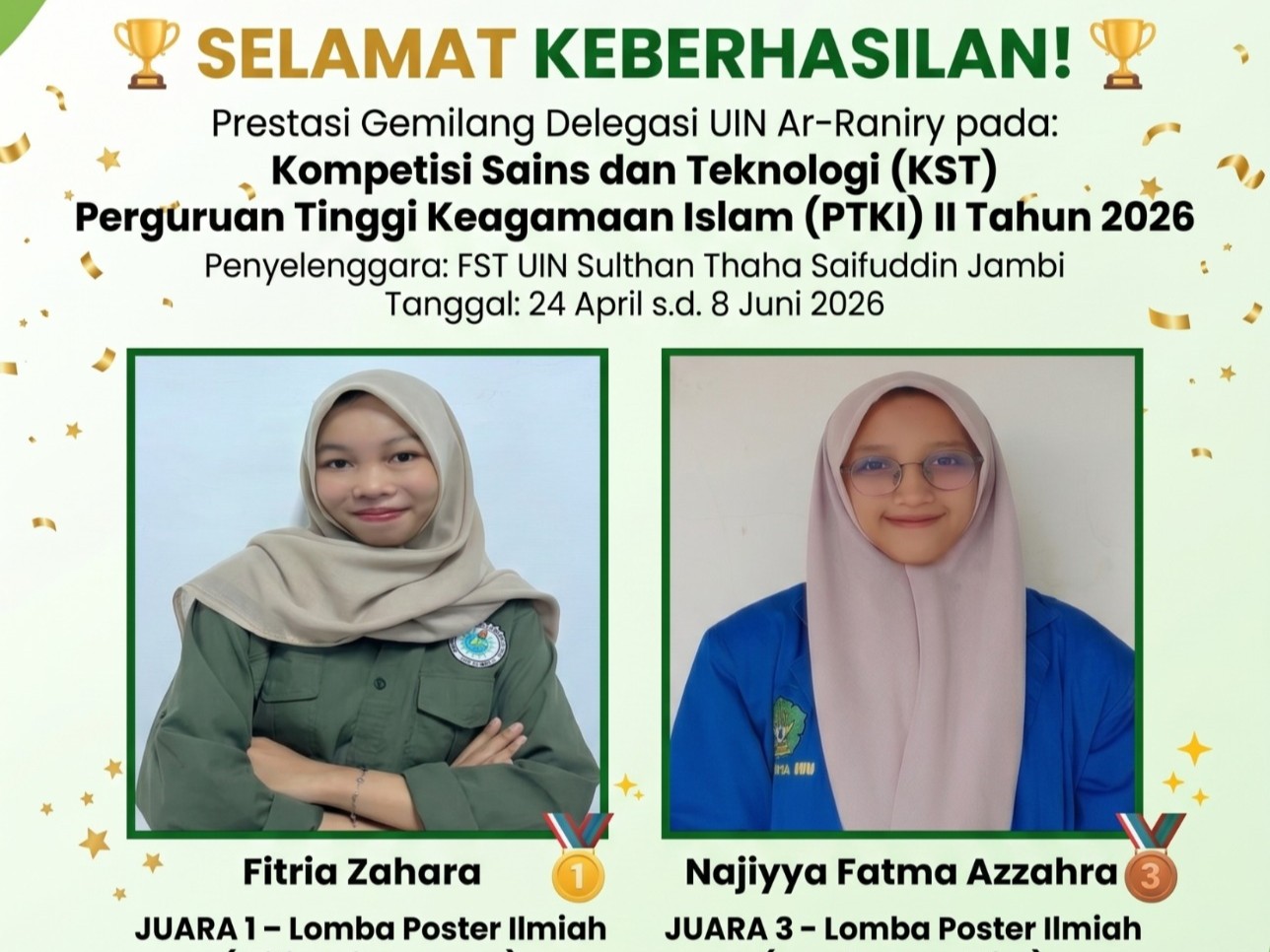 Delegasi UIN Ar‑Raniry Banda Aceh meraih prestasi gemilang di KST PTKI II 2026, memborong gelar juara dan mengukuhkan kampus sebagai pusat unggulan sains dan teknologi PTKI.
