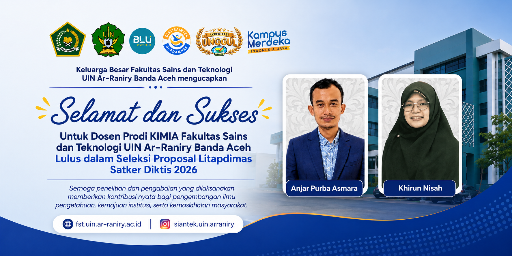 Perkuat Riset, Dua Dosen Prodi Kimia FST UIN Ar-Raniry Lolos Litapdimas 2026