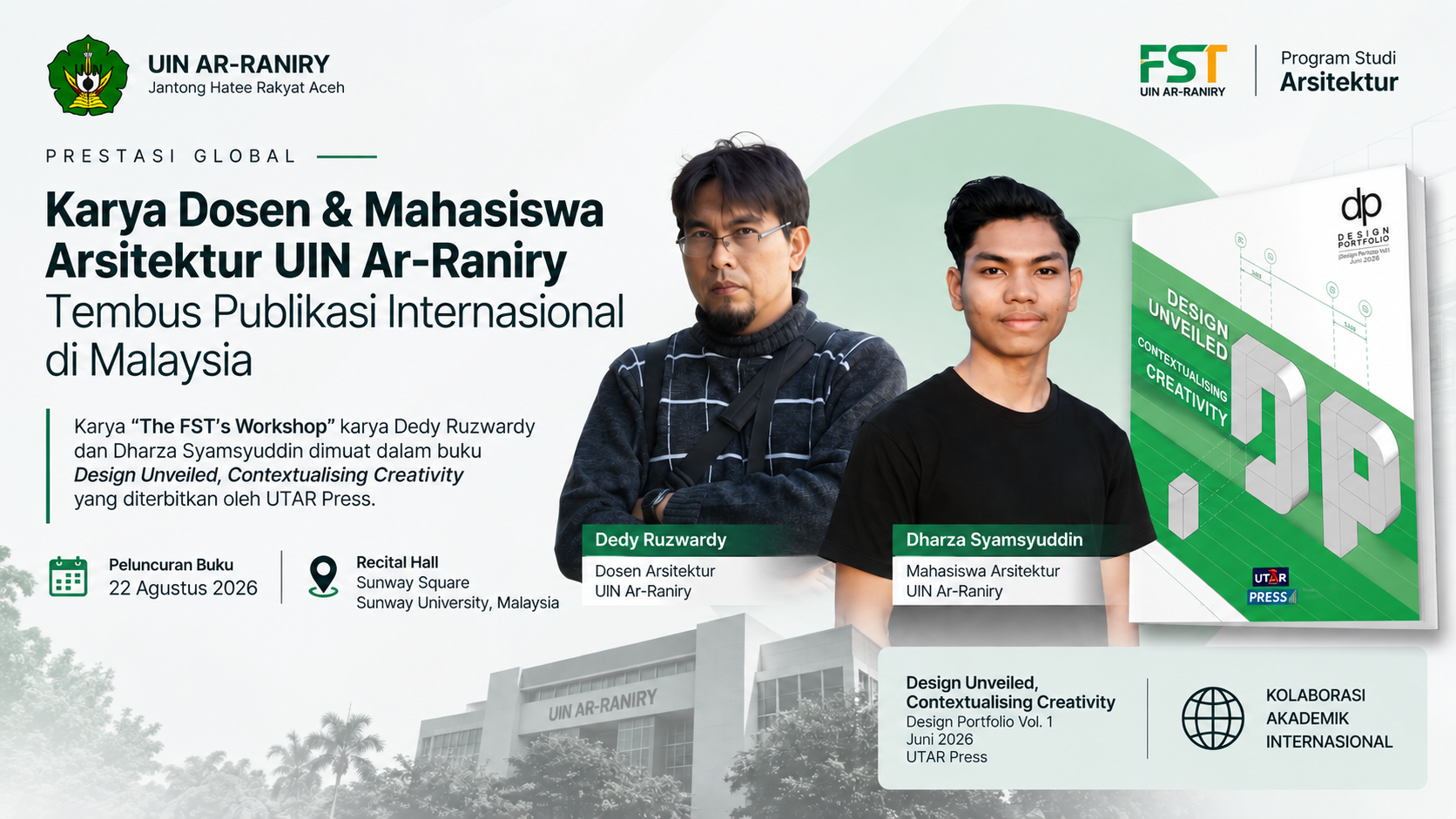 Karya Dosen dan Mahasiswa Arsitektur UIN Ar-Raniry Tembus Publikasi Buku Internasional di Malaysia
