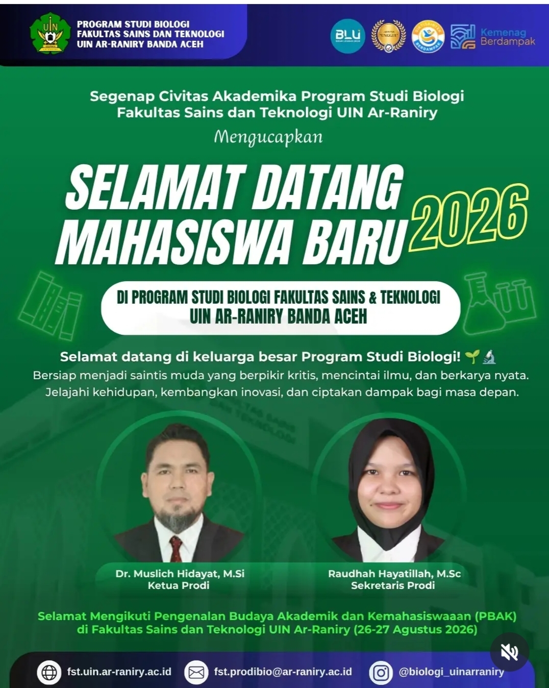 Sambut Mahasiswa Baru, Prodi Biologi UIN Ar-Raniry Banda Aceh Gelar PBAK 2026: Bangun Kompetensi dan Integritas Generasi Muda Sains